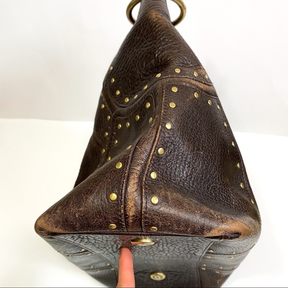 KENNETH COLE New York Brown Pebble Leather Studded large Shoulder Bag - Picture 4 of 7